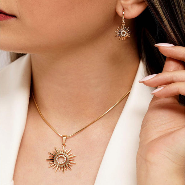 Sunflower Earrings Necklace Jewelry Suit Women